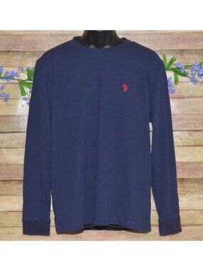 U.S. Polo Assn. Mens Navy Blue Long Sleeve Crewneck Henley Shirt Ribbed Size L